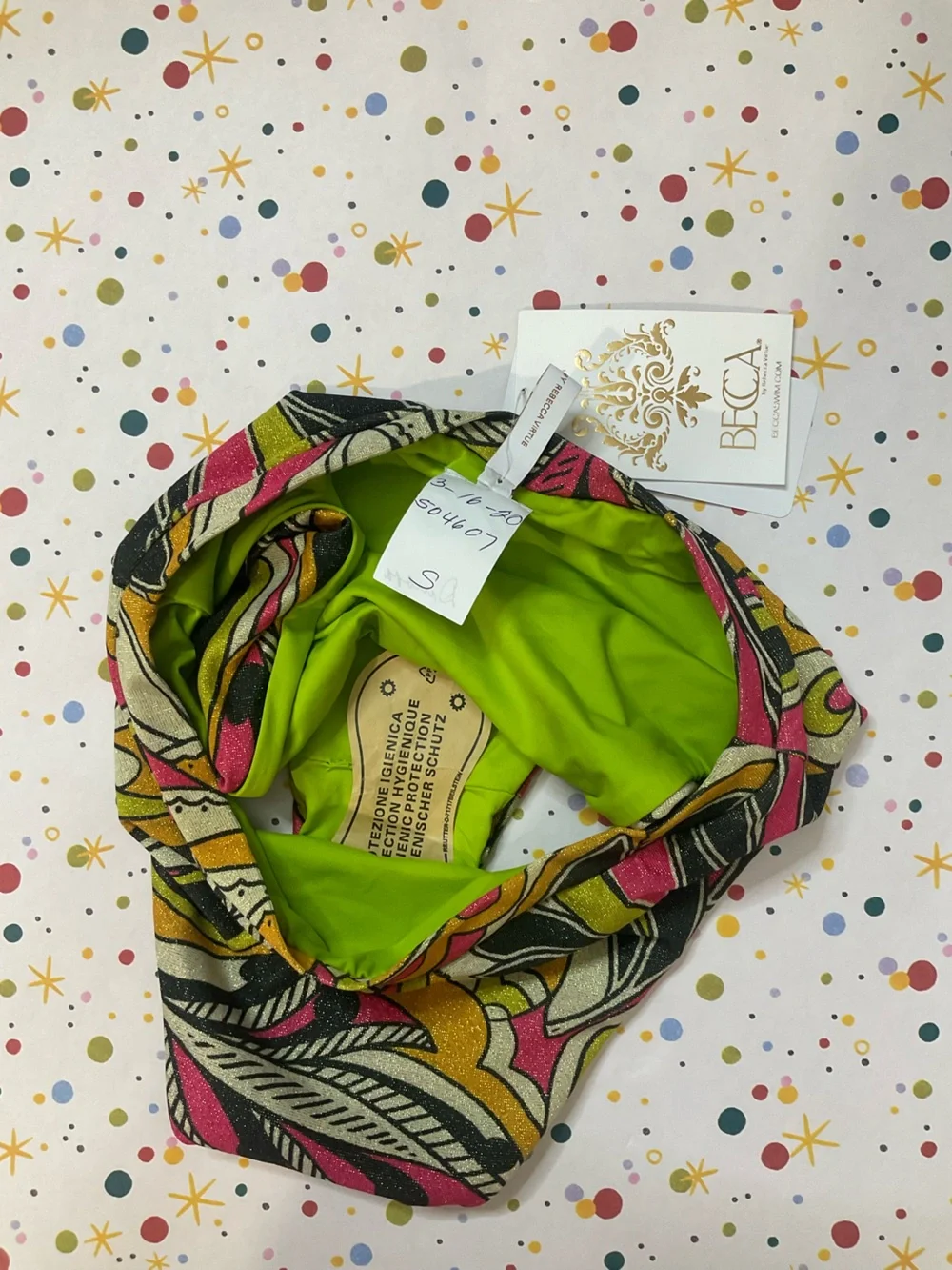 NWT BECCA Metallic Retro 60s Psychedelic Printed High Cut Bikini Bottom Small
